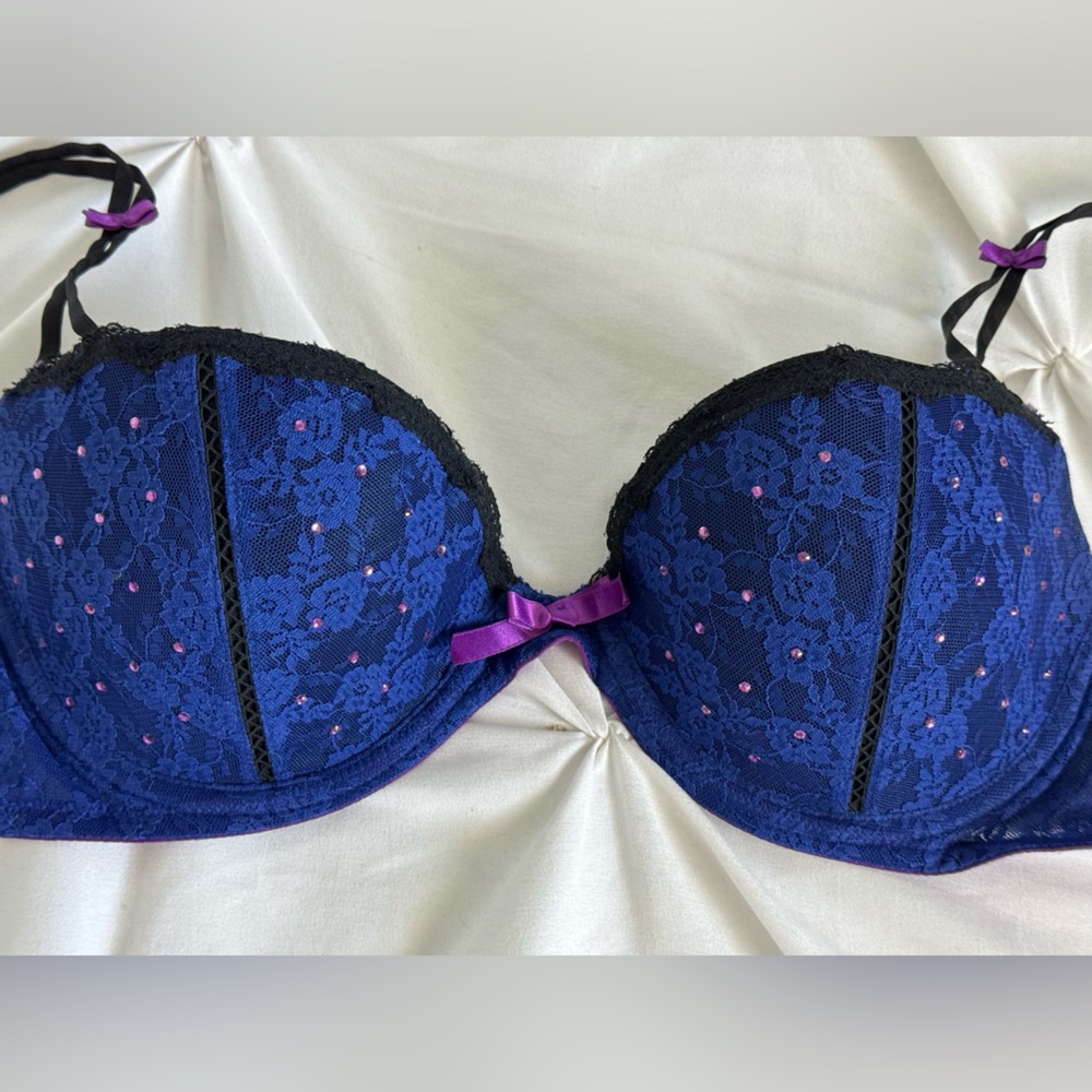 Victoria’s Secret vintage Sexy Little Things purple blue black sparkly bra.  34D